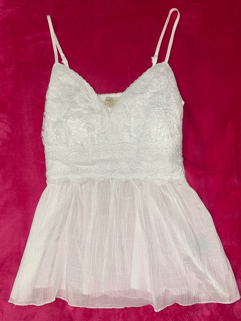 Women's White Lace Chiffon Cami with Adjustable Spaghetti Straps